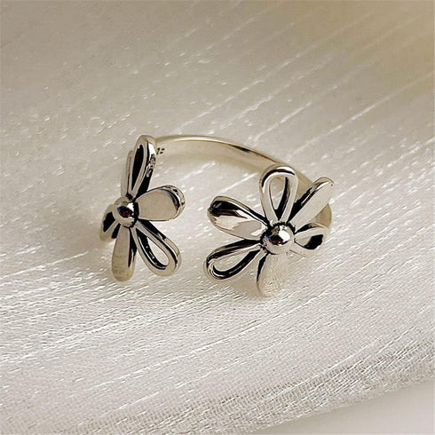 Daisy Flower 925 Sterling Silver Adjustable Open Ring for Women Girls Hypoallergenic Expandable Wedding Statement Finger Rings Comfort Fit Dainty ...