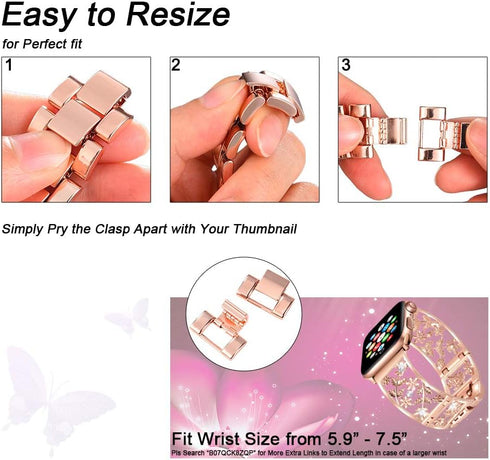 Floral Band Compatible with Apple Watch Jewelry Band 38mm 40mm 41mm 42mm iWatch Bands Series 10 9 8 7 SE,Bling Crystal Bracelet Hollow Metal Strap...