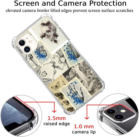 Skull and Blue Butterfly Phone Case Compatible with iphone 11?Vintage Newspaper Skull Bones Phone Cover for Girl Women Men,Unique Soft TPU Bumper ...