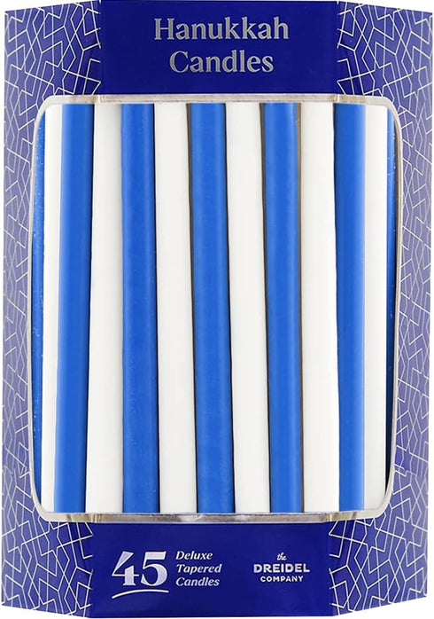 The Dreidel Company Deluxe Tapered Hanukkah Menorah Candles for All 8 Nights of Chanukah (Blue/White)...