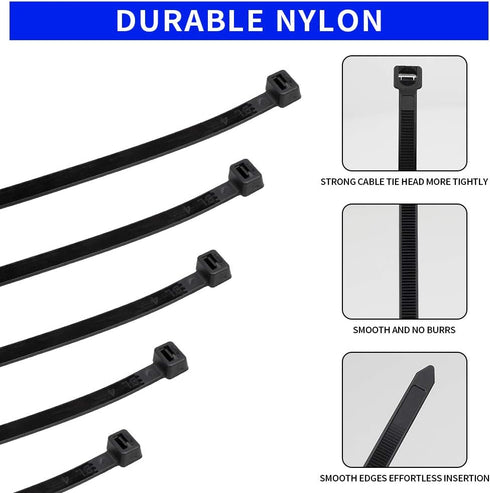 200 Pack Bulk KOOWIN Medium Nylon Plastic Cable Zip Ties 8 inch Wire Wraps Black...