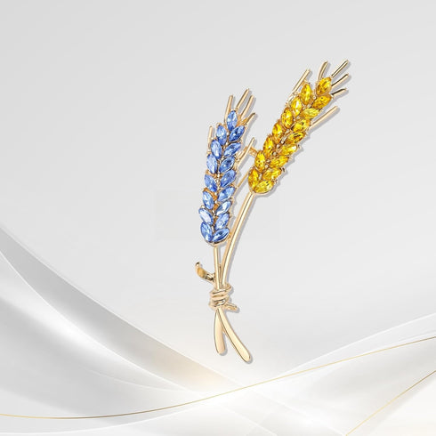 Wheat Brooch Pin Blue Yellow Rhinestones Plant and Flower Suit Lapel Pins for Women Men Jewelry Gift...