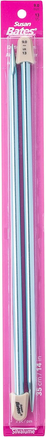 Susan Bates 11114-13 14-Inch Silvalume Single Point Knitting Needle, 9mm, Blue......