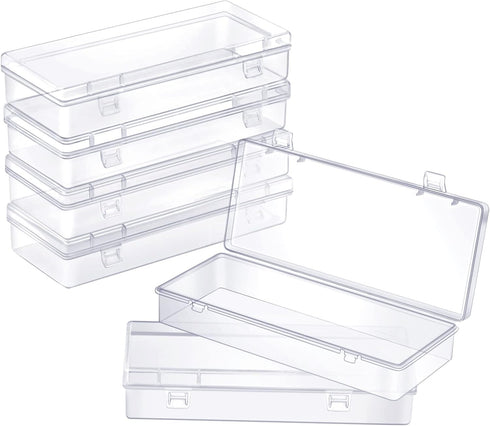 6 Pack Small Plastic Storage Containers with Hinged Lids, Rectangle Clear Plastic Boxes for Beads, Jewelry, Game Pieces and Crafts Items (6.1 x 2....