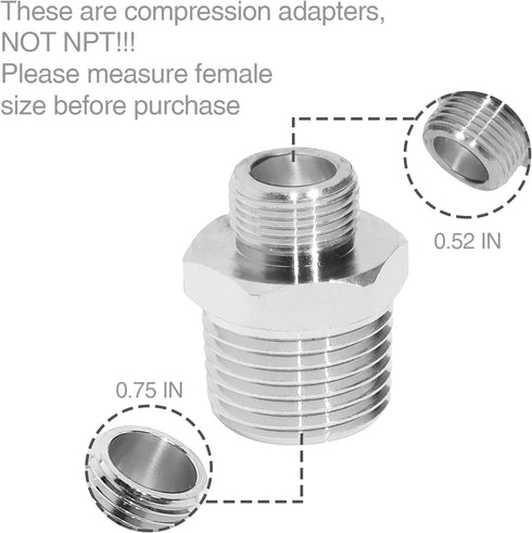 1/2 to 3/8 Reducer Faucet Adapter, Compression Brass Pipe Fitting, RV Kitchen Plumbing, Water Hose Pipe Adapter 1/2 to 3/8 Reducer (2 Pack)...