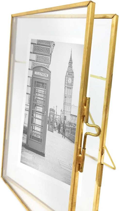 Isaac Jacobs 6x8, Antique Gold, Vintage Style Brass and Glass, Metal Floating Picture Frame (Vertical) with Locket Closure, for Photos, Art, & Mor...