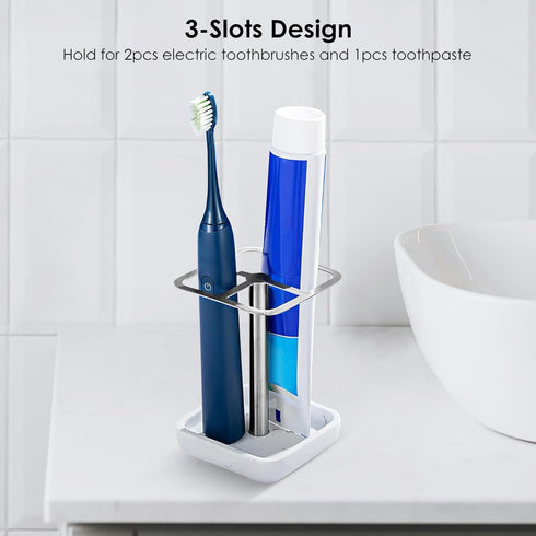 Electric Toothbrush Holder for Bathrooms Countertop, 3 Slots Tooth brushing and Toothpaste Holder, Stainless Steel Toothbrush Holder, Plastic Toot...