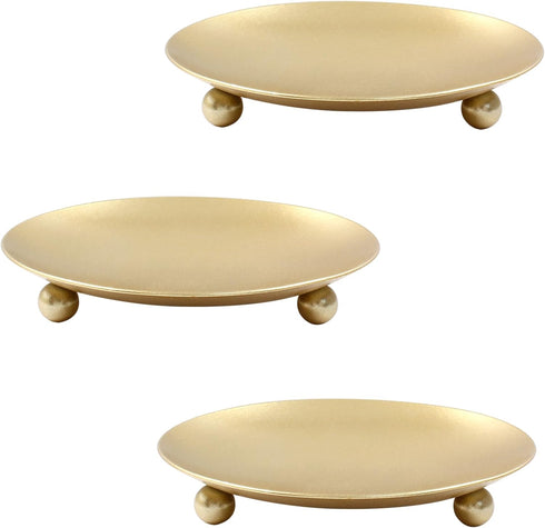 3Pcs Iron Plate Candle Holder Set,4.33 Inch Decorative Pedestal Candle Stands for Home & Wedding & Birthdays Parties (Gold)...