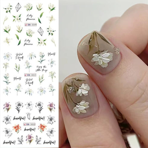 Flowers Nail Art Stickers Spring Blossom Water Transfer Nail Decals Flowers Water Transfer Nail Stickers Yellow Flowers Nail Art Design Decals for...