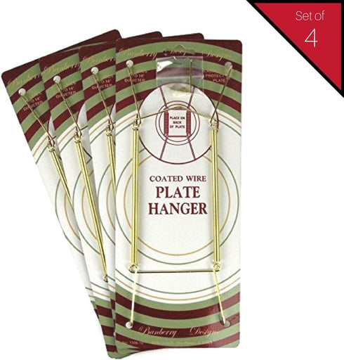Brass Vinyl Coated Plate Hangers - 10 to 14 Inch - Set of 4 Pcs - Clear Vinyl Sleeves - Hook and Nail Included - Pack of 4 - Plate Hangers for The...