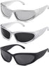 3 Pairs Y2K Wrap Around Sunglasses Trendy Silver Glasses Oval Black Shades Sporty Futuristic Aesthetic for Women Men Rave...
