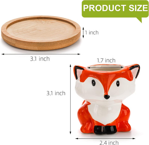 6 Pack Succulent Pots, 3 Inch Small Ceramic Flower Planter Pot, Cute Animal Plant Holder Container with Drainage Hole and Bamboo Tray for Cactus, ...