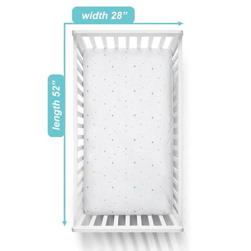 TL Care Fitted Crib Sheet 28" x 52", Soft Breathable Neutral 100% Cotton Jersey Sheet, Blue Stars and Moon, for Boys and Girls, Fits Crib and Todd...