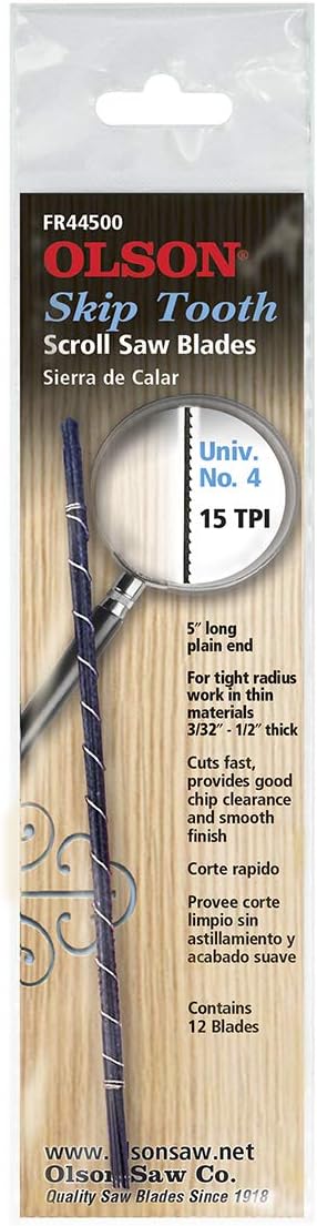 OLSON SAW FR44500 Skip Tooth 5-Inch x 0.015-Inch 15 TPI Scroll Saw Blade...