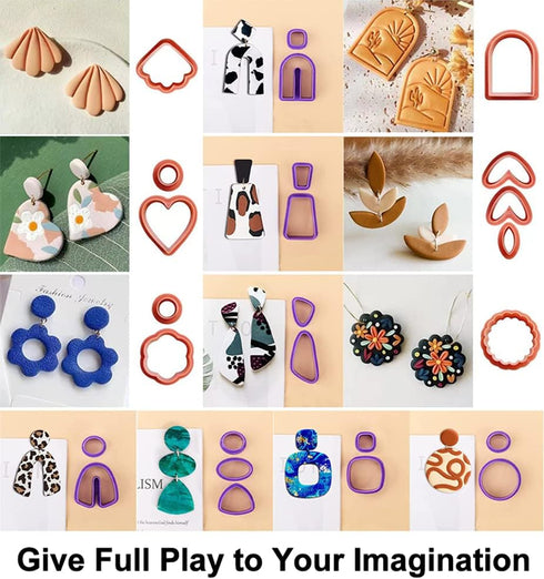 Polymer Clay Cutters for Earring Making - 160pcs Clay Tools Set with Earrings Accessories, 42+8pcs Different Shape Plastic Clay Molds clay cutters...