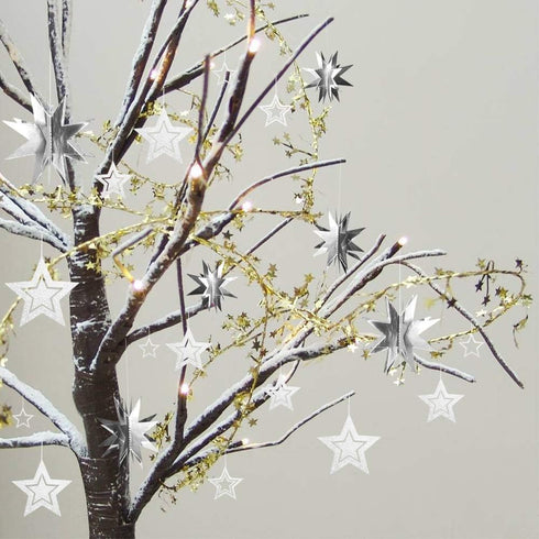 Glitter Silver Star Garlands Kit Metallic 3D Star Hanging Paper Garland Multi-shaped Twinkle Star Birthday Party supplies Wedding Baby Shower Chri...
