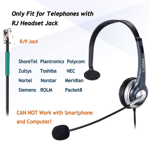 Callez Wired Telephone Headset Mono, Call Center RJ9 Phone Headset with Noise Canceling Mic Compatible with ShoreTel 480 Plantronics T10 Polycom Z...