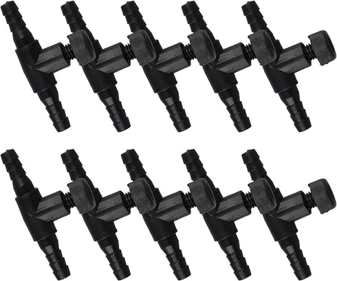 Aquarium Control Valves,10 Pack T Shaped Control Valve,Single Way Plastic Air Flow Control Regulator,for Fish Tank (Black)...