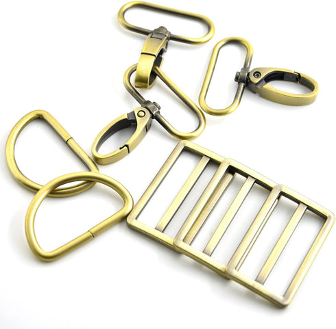 15Pcs Metal Swivel Snaps Hooks with D Rings and Tri-Glides Slide Buckles for Key Lanyard Purse Bag Straps Dog Collars DIY Sewing Hardware Craft (1...