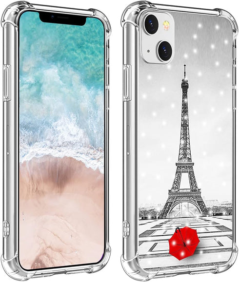case for 14/13 Paris Eiffel Tower Designer Rubber Protective Skin Cover Shockproof Compatible with iPhone 13/14 Get Lost in Paris Creative Romanti...