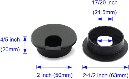 HJ Garden 2pcs 2 inch Desk Wire Cord Cable Grommets Hole Cover for Office PC Desk Cable Cord Organizer Plastic Cover Black...