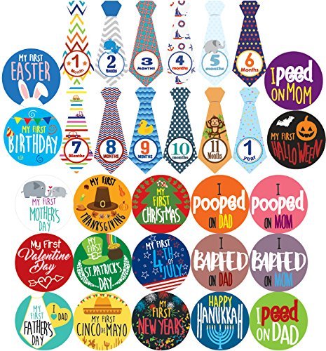Baby Boy Monthly Milestones, Baby's First & Holiday Sticker Pack - Baby Shower Gifts for Boys - Photo Props...