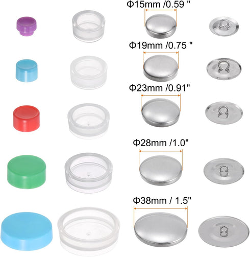 HARFINGTON 100 Sets Self Cover Button Kit 5 Size 0.6" 0.75" 0.9" 1.1" 1.5" with Wire Backs Aluminum Buttons to Cover Fabric Covered Buttons Maker ...
