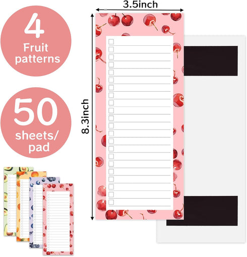 4PCS Magnetic Notepads for Refrigerator, Notepads for Grocery List Shopping List To-Do List Reminders Fruit Design 50 Sheets...