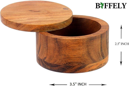 Acacia Wood Salt or Spice Box with Swivel Cover perfect for keeping table salt, gourmet salts, herbs or favorite seasonings, close at hand on your...