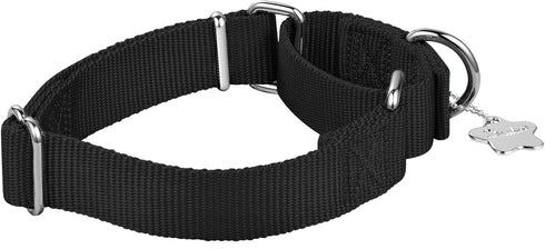 Martingale Collar Nylon Dog Collar - Dazzber No Pull Pet Collar Heavy Duty for Large Dogs, Adjustable 17 Inch to 25 Inch, Classic Black...