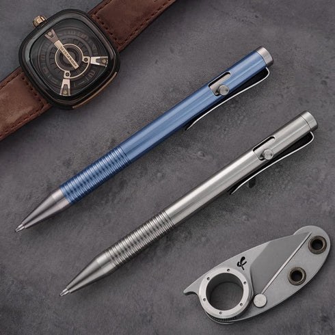 Cool Hand 4.8'' Titanium Alloy Bolt Action Pen, Ballpoint Ink Refillable, Stainless Steel Pocket Clip EDC Business Collection Stylus, with 3 Free ...