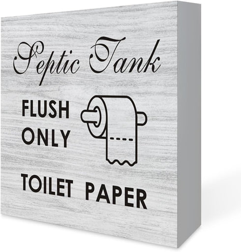 Bathroom Notice Wooden Box Sign with Saying Desk Decor 5 x 5 Inch Septic Tank Flush Only Toilet Paper Box Sign Wood Plaque Block Sign Rustic Home ...