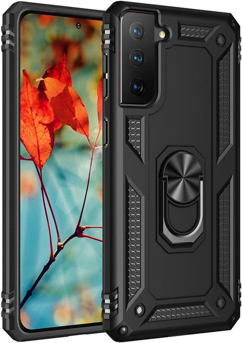 Military Grade Drop Impact for Samsung Galaxy S21 Plus Case 360 Metal Rotating Ring Kickstand Holder Armor Heavy Duty Shockproof Case for Galaxy S...