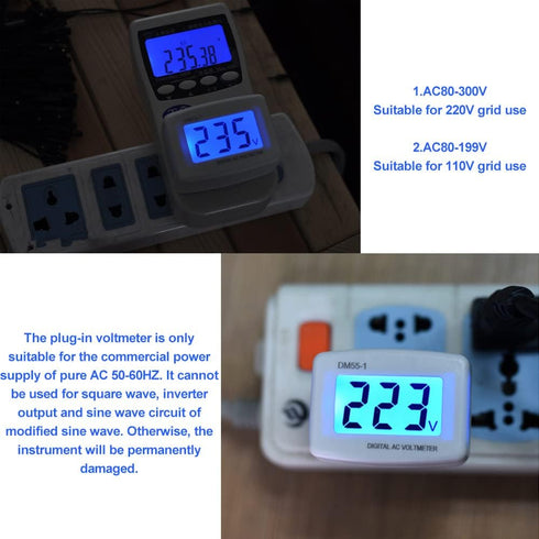Diyeeni 1Pcs Plugin LCD Digital AC 80300V Voltmeter DM551 110V/220V Household Electrical Instruments Voltage Testers for US Plug...