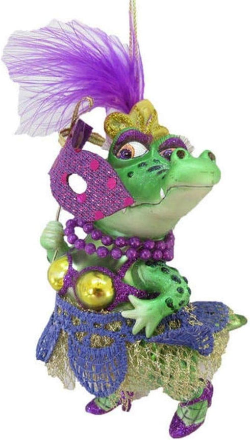 December Diamonds 51-81015 Glass Hanging Ornament Ms Crocodile with Mask Mardi Gras Theme 6 Inches...