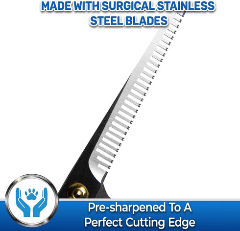 PET MAGASIN Pet Thinning Shears - Professional Thinning Scissors with Toothed Blade - Blue...