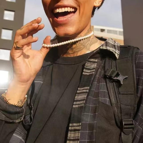 Pearl Necklace for Men, White Pearl Necklace for Women, 8MM Round Pearl Necklace, Pearl Jewelry 20" Length...