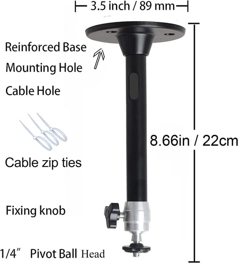 Projector Ceiling Mount 8.6IN / 22CM Black Mini Projector Wall Mount Compatible with QKK, DR.J, DBPOWER, Anker, VANKYO, AAXA, Jinhoo, PVO, TMY, Au...