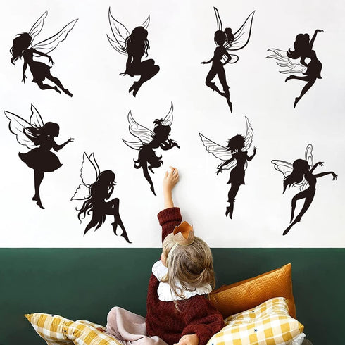 Black Fairy Girls Room Wall Decal DIY Cute Fairy with Large Wings Silhouette Wall Stickers Murals Decor Peel & Stick Baby Nursery Room Kids Bedroo...