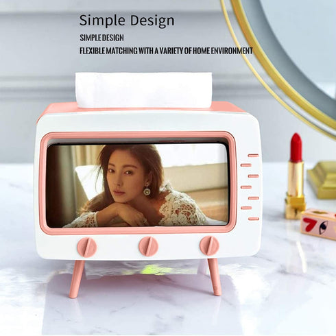 SGVAHY Tissue Box Holder Retro TV Tissue Box Cover Cute and Practical Cell Phone Holder Tampon Holder for Bathroom Kitchen Bedroom Dressers Desks ...