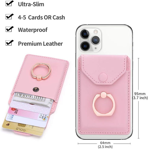 Cell Phone Card Holder RFID Ring Stand Stick on Wallet Card Holder for Back of Phone iPhone Android and All Smartphones Adhesive Credit Card Holde...