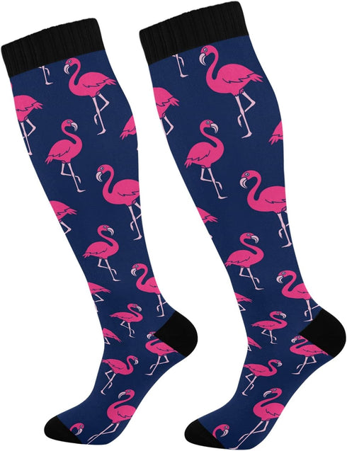 1 Pair Pink Flamingo Compression Socks 20-30mmHg Knee High Women Socks Tube Athletic Stockings for Men Sport Soccer Running Cycling Medical Nurse ...
