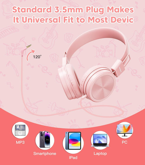Kids Headphones, Toddler Headphones with Safe Volume Limiter 94dB, Wired School Headphones for Kids with Adjustable and Flexible Design for Boys a...