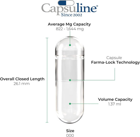 Capsuline Size 000 Empty Gelatin Capsules, Clear - 1000 Count | Gluten Free, Kosher, Non-GMO Certified | Pure Bovine Pill Caps for DIY Supplement ...