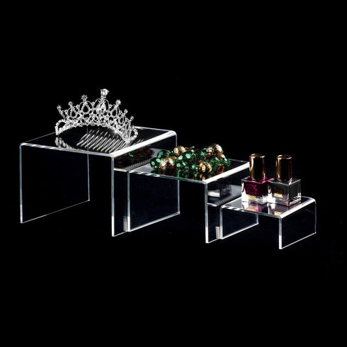 6-Pack Clear Acrylic Display Risers, Showcase Shelf for Figures, Cupcakes and Jewelry Display Stands, 3 Large Size - 3'' x 4'' x 5''...