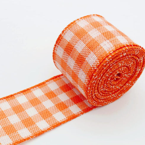 Pumpkin Orange and White Gingham Buffalo Plaid Ribbon? Autumn Thanksgiving Wired Edge Ribbon Halloween Christmas Wrapping Ribbon Wired Craft Decor...