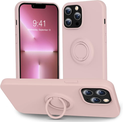 Compatible with iPhone 13 Pro Case with Ring Kickstand Soft Microfiber Lining | Anti-Scratch Thickening Silicone Rubber Drop Full-Body Protection ...