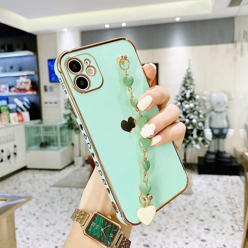 BANAILOA Compatible with Phone 13 Case Hearts,Luxury Cute Case with Chain Strap for Women Girls Camera Drop Protective Phone Cover - 6.1 inch (Gre...