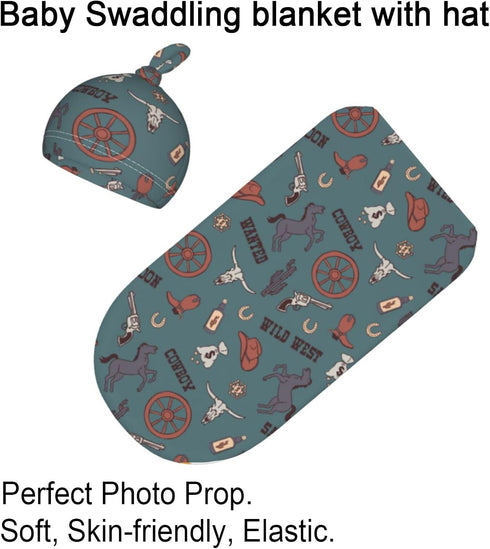 Swaddling Blanket for Baby, Sleeping Sacks, Unisex Baby Stuff with Hat, Western...