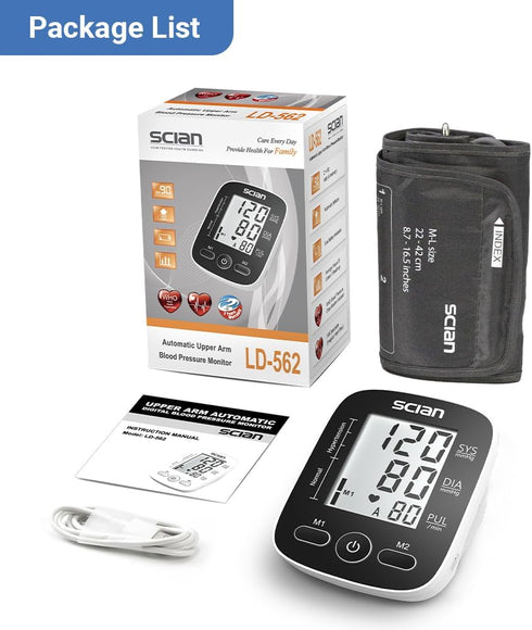 Scian Blood Pressure Monitor Upper Arm for Home Use, Automatic Blood Pressure Arm Cuff with Large Cuff 8.7"-16.5", Large LCD Display, 2 User 180 M...